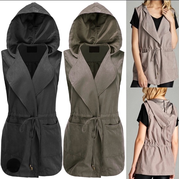 Active USA Jackets & Blazers - Active USA NWOT Black Hooded Vest with Pockets and Drawstring